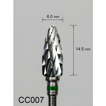 Frez węglikowy CC007 z grubym krzyżowym nacięciem (zielony pasek) – wypukły ze zwężającą się końcówką