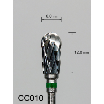 Frez węglikowy CC010 z grubym krzyżowym nacięciem (zielony pasek) – odwrócona gruszka