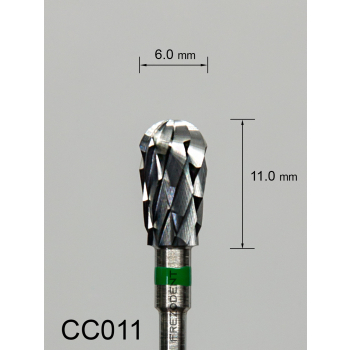 Frez węglikowy CC011 z grubym krzyżowym nacięciem (zielony pasek) – odwrócona gruszka