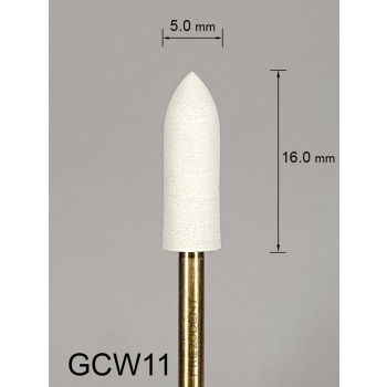Gumka diamentowa GCW11 (biała) do cyrkonu i ceramiki – gradacja bardzo drobna, walec ze zwężającym się końcem 5 mm