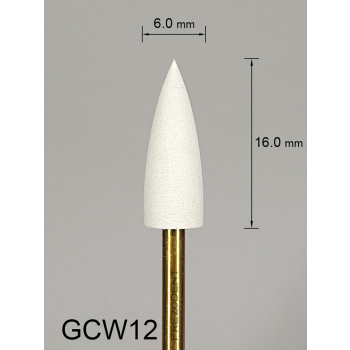 Gumka diamentowa GCW12 (biała) do cyrkonu i ceramiki – gradacja bardzo drobna, stożek 6 mm