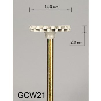Gumka diamentowa GCW21 (biała) do cyrkonu i ceramiki– typ słoneczko, średnica 14 mm, gradacja bardzo drobna