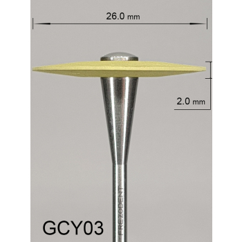Gumka diamentowa GCY03 (żółta) do cyrkonu i ceramiki – gradacja drobna, soczewka 26 mm