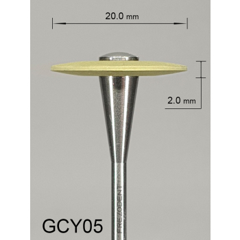 Gumka diamentowa GCY05 (żółta) do cyrkonu i ceramiki – gradacja drobna, soczewka 20 mm