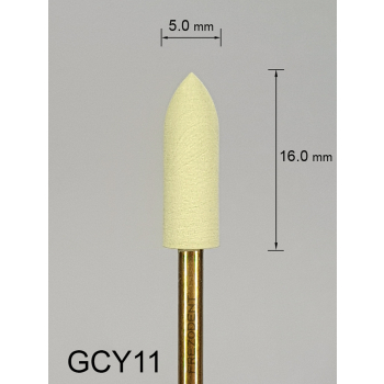 Gumka diamentowa GCY11 (żółta) do cyrkonu i ceramiki – gradacja drobna, walec ze zwężającym się końcem 5 mm