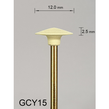 Gumka diamentowa GCY15 (żółta) do cyrkonu i ceramiki – gradacja drobna, soczewka 12 mm