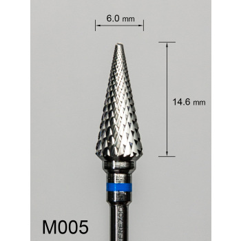 Frez węglikowy M005 z krzyżowym średnim nacięciem (niebieski pasek) – stożkowy "choinkowy"