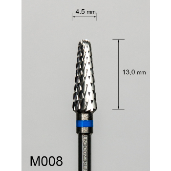 Frez węglikowy M008 z krzyżowym średnim nacięciem (niebieski pasek) – stożkowy