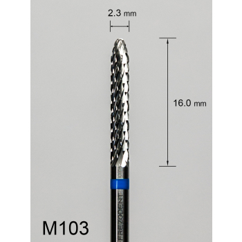 Frez węglikowy M103 z krzyżowym średnim nacięciem (niebieski pasek) – walcowy ze zwężającym się czubkiem