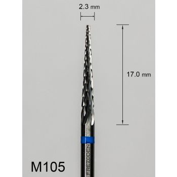 Frez węglikowy M105 z krzyżowym średnim nacięciem (niebieski pasek) – stożkowy długi, ostry