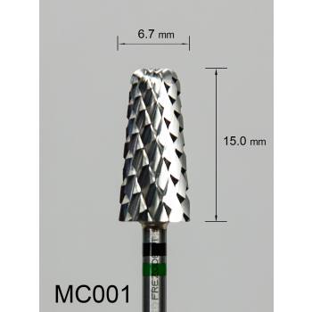 Frez węglikowy MC001 ze średnio-grubym krzyżowym nacięciem (zielono-czarny pasek) – stożkowy
