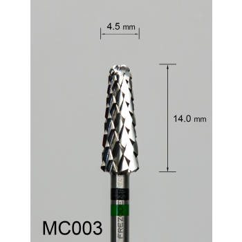 Frez węglikowy MC003 ze średnio-grubym krzyżowym nacięciem (zielono-czarny pasek) – stożkowy