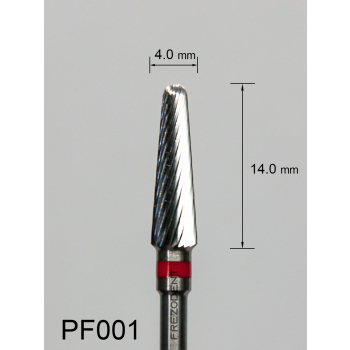 Frez węglikowy PF001 stożkowy z drobnym pojedynczym nacięciem (czerwony pasek)
