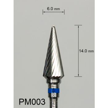 Frez węglikowy PM003 stożkowy z średnim pojedynczym nacięciem (niebieski pasek)