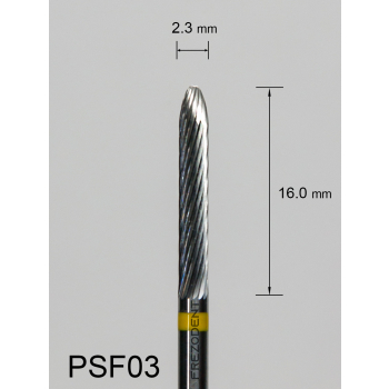 Frez węglikowy PSF03 walcowaty z zwężającym się końcem z bardzo drobnym pojedynczym nacięciem (żółty pasek)