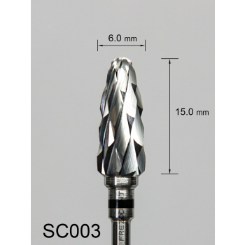 Frez węglikowy SC003 z bardzo grubym krzyżowym nacięciem (czarny pasek) – wypukły z zaokrąglonym czubkiem