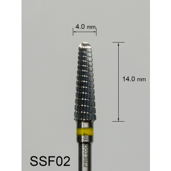 Frez węglikowy SSF02 stożkowy z bardzo drobnym poprzecznym nacięciem (żółty pasek)