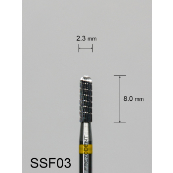 Frez węglikowy SSF03 walcowaty z zaokrąglonym czubkiem z bardzo drobnym poprzecznym nacięciem (żółty pasek)