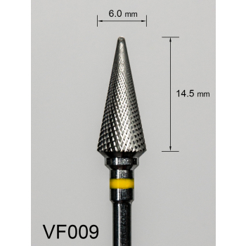 Frez węglikowy VF009 stożkowy długi z bardzo drobnym krzyżowym nacięciem (żółty pasek)
