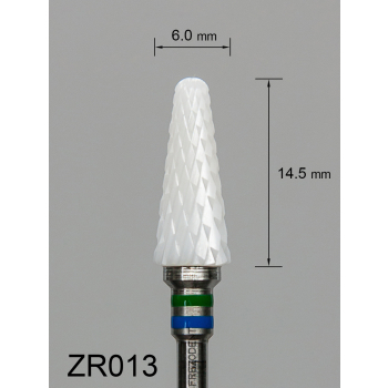 Frez ceramiczny ZR013 stożkowy z średnio-grubym krzyżowym nacięciem (zielono-niebieski pasek)