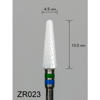Frez ceramiczny ZR023 stożkowy z średnio-grubym krzyżowym nacięciem (zielono-niebieski pasek)
