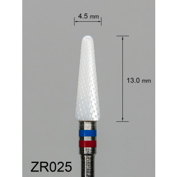 Frez ceramiczny ZR025 stożkowy z średnio-drobnym krzyżowym nacięciem (niebiesko-czerwony pasek)