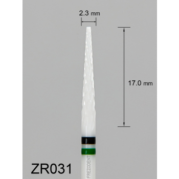 Frez ceramiczny ZR031 długi stożkowy z bardzo grubym krzyżowym nacięciem (czarno-zielony pasek)