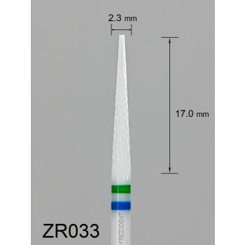 Frez ceramiczny ZR033 długi stożkowy z średnio-grubym krzyżowym nacięciem (zielono-niebieski pasek)