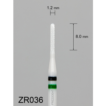 Frez ceramiczny ZR036 walcowy z zaokrąglonym końcem z krzyżowym nacięciem (czarno-zielony pasek)