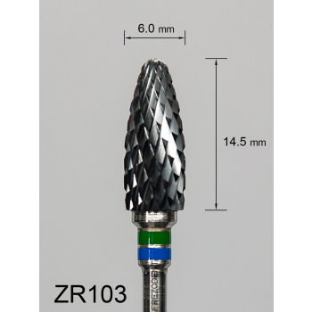 Frez ceramiczny ZR103 wypukły z średnio-grubym krzyżowym nacięciem (zielono-niebieski pasek)