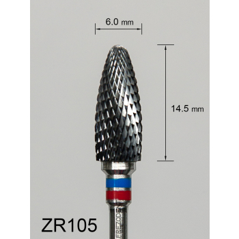 Frez ceramiczny ZR105 wypukły z średnio-drobnym krzyżowym nacięciem (niebiesko-czerwony pasek)